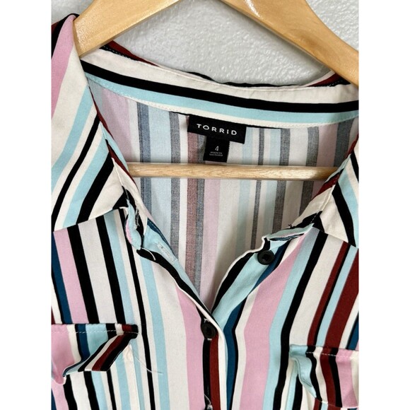 Torrid Midi Stretch Challis Button Shirt Dress Striped Womens Plus Sz 4 (4X /26) - Picture 7 of 16